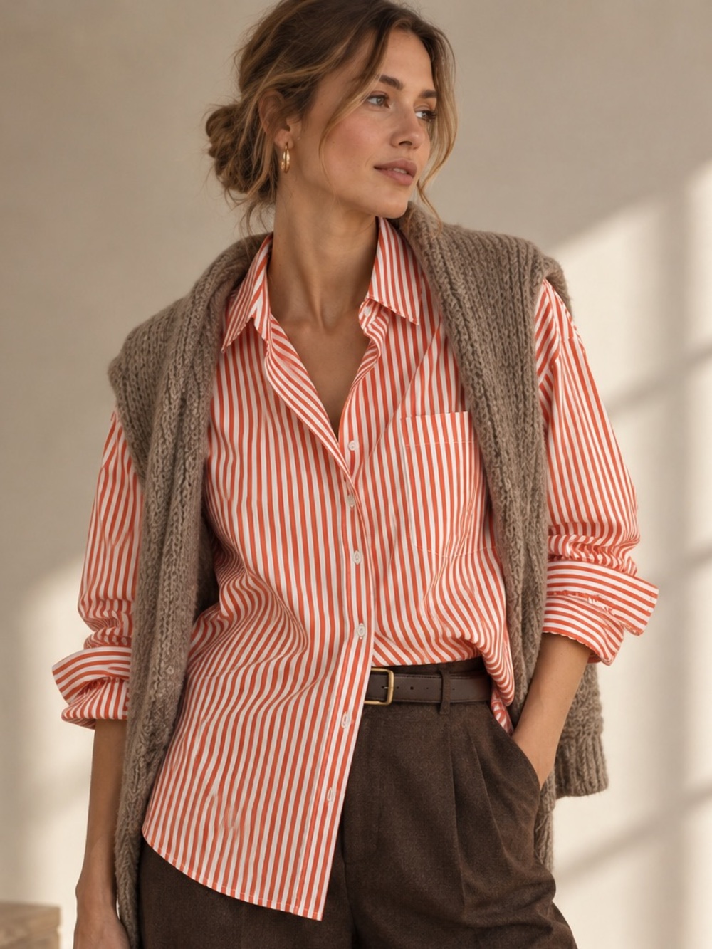 Joe’s Jeans The Boyfriend Orange White Stripe Cotton Button Down Shirt - Picture 9 of 10